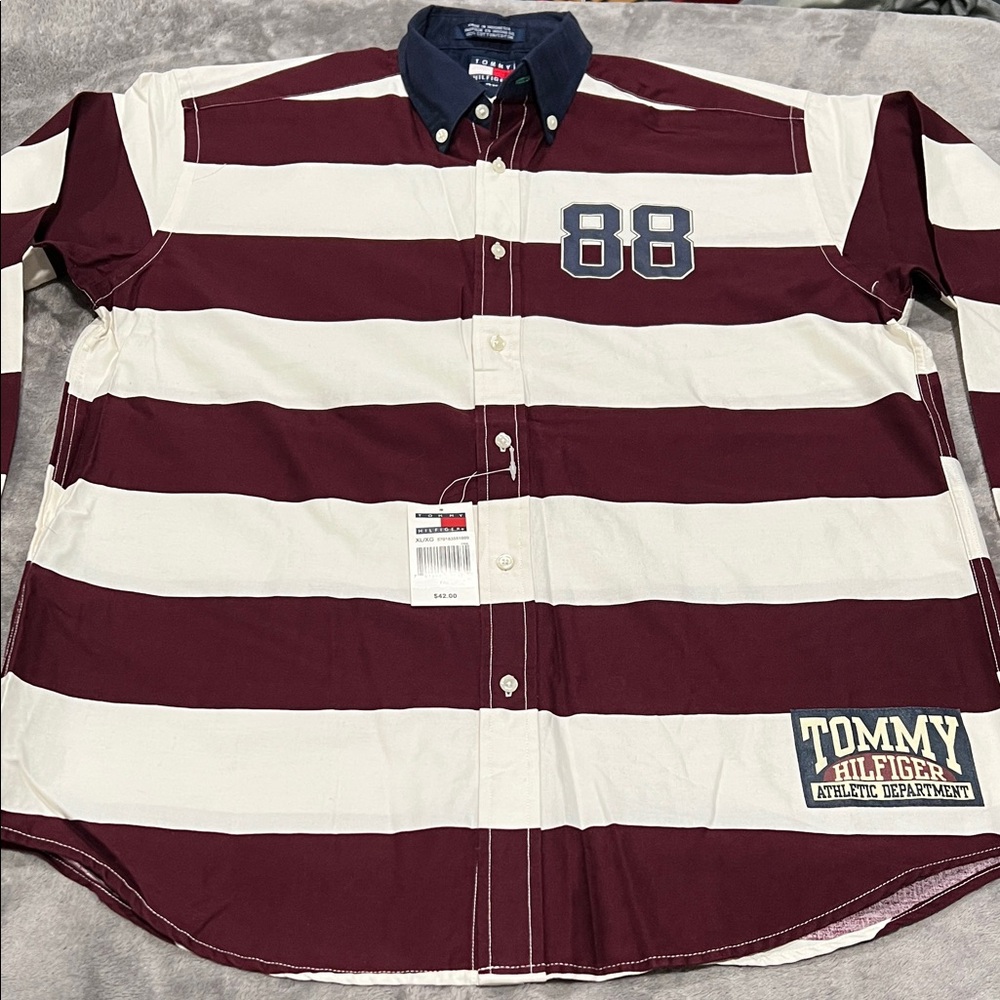 Tommy Hilfiger Burgundy and White Striped Casual Shirt NWT